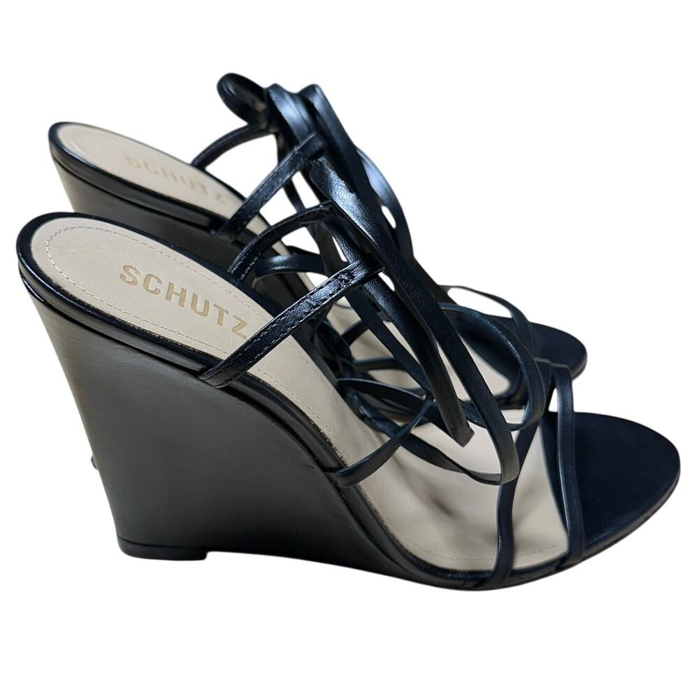 Schutz Strappy Leather Heeled Sandals Deonne Casual Black Women's Size 9.5B NIB